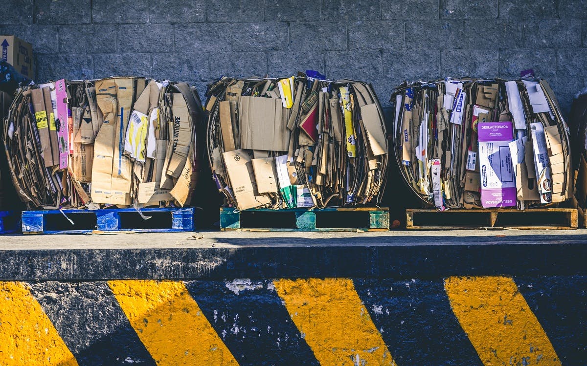 Recycled card board packed for recycling. 