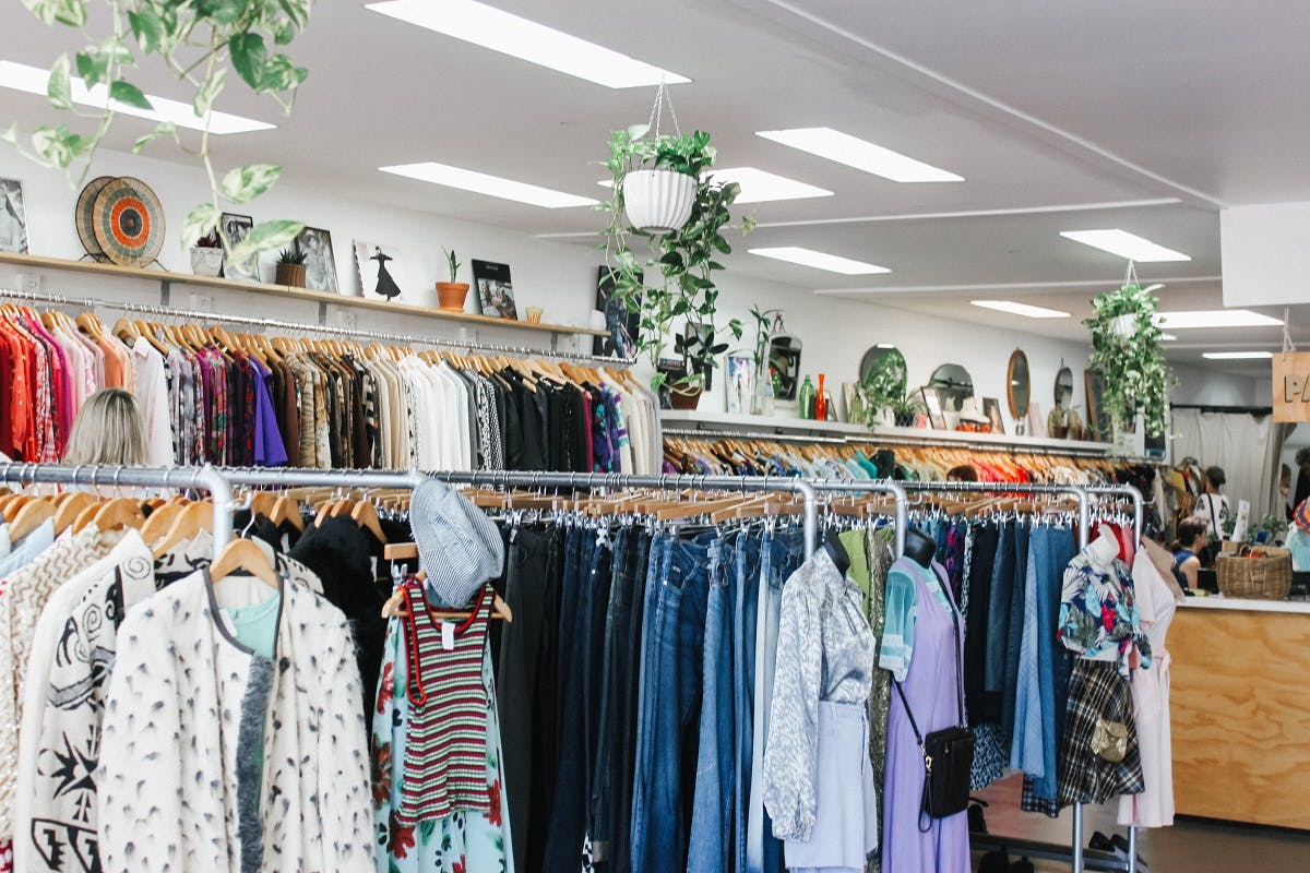A high street charity shop selling pre-owned clothing