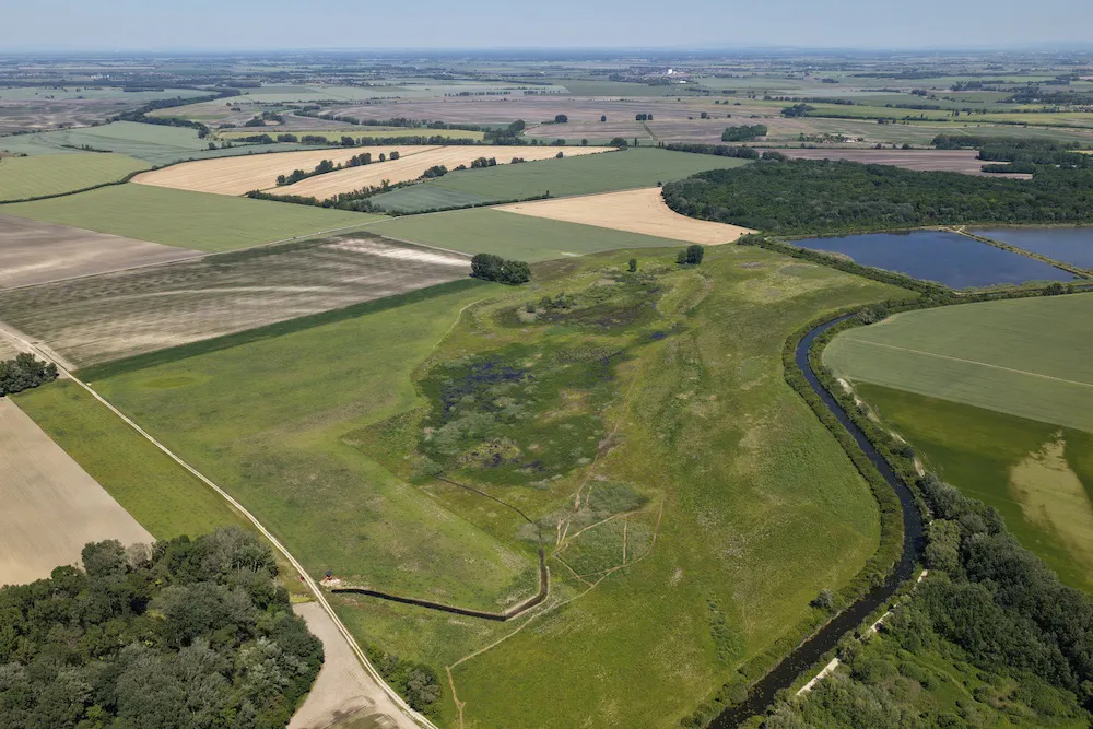 drone shot of the wetland created by diverting part of the Ciliz Brook, Slovakia