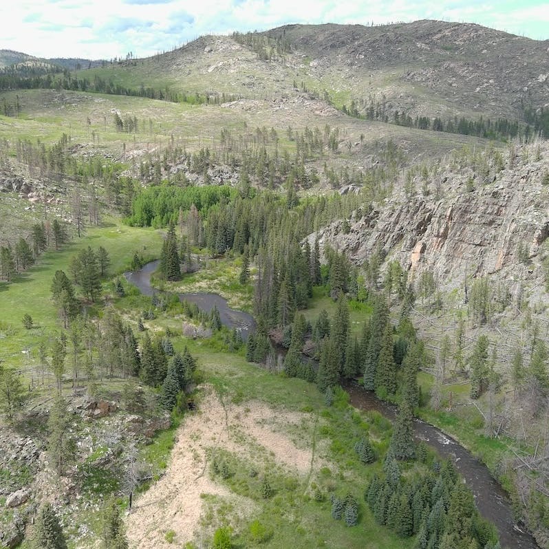 Areal shot of a meander in the South Fork of the Poudre River (Photo credit: Ayres Associates)