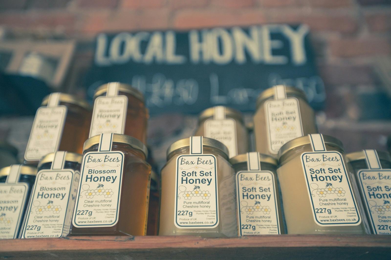 Ten jars of local sea salt and blossom honey on sale. Supporting your local beekeeper is key to saving the bees.