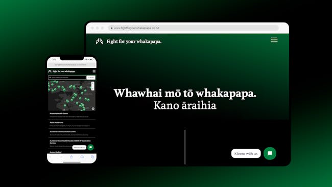 A bespoke micro-site featuring Māori operated vaccination stations and live chat for local support. 