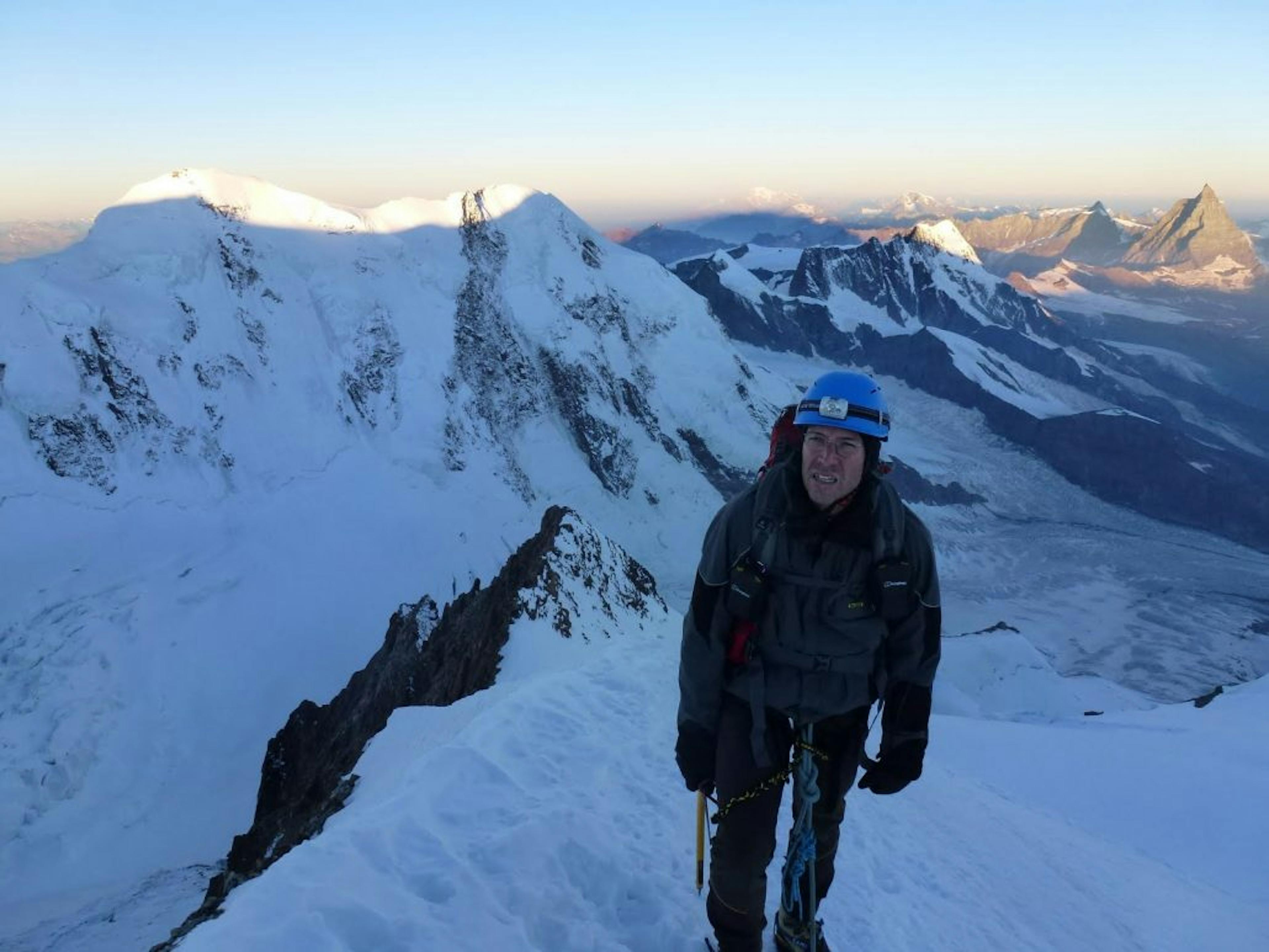 A man on the Dufourspitze ridge