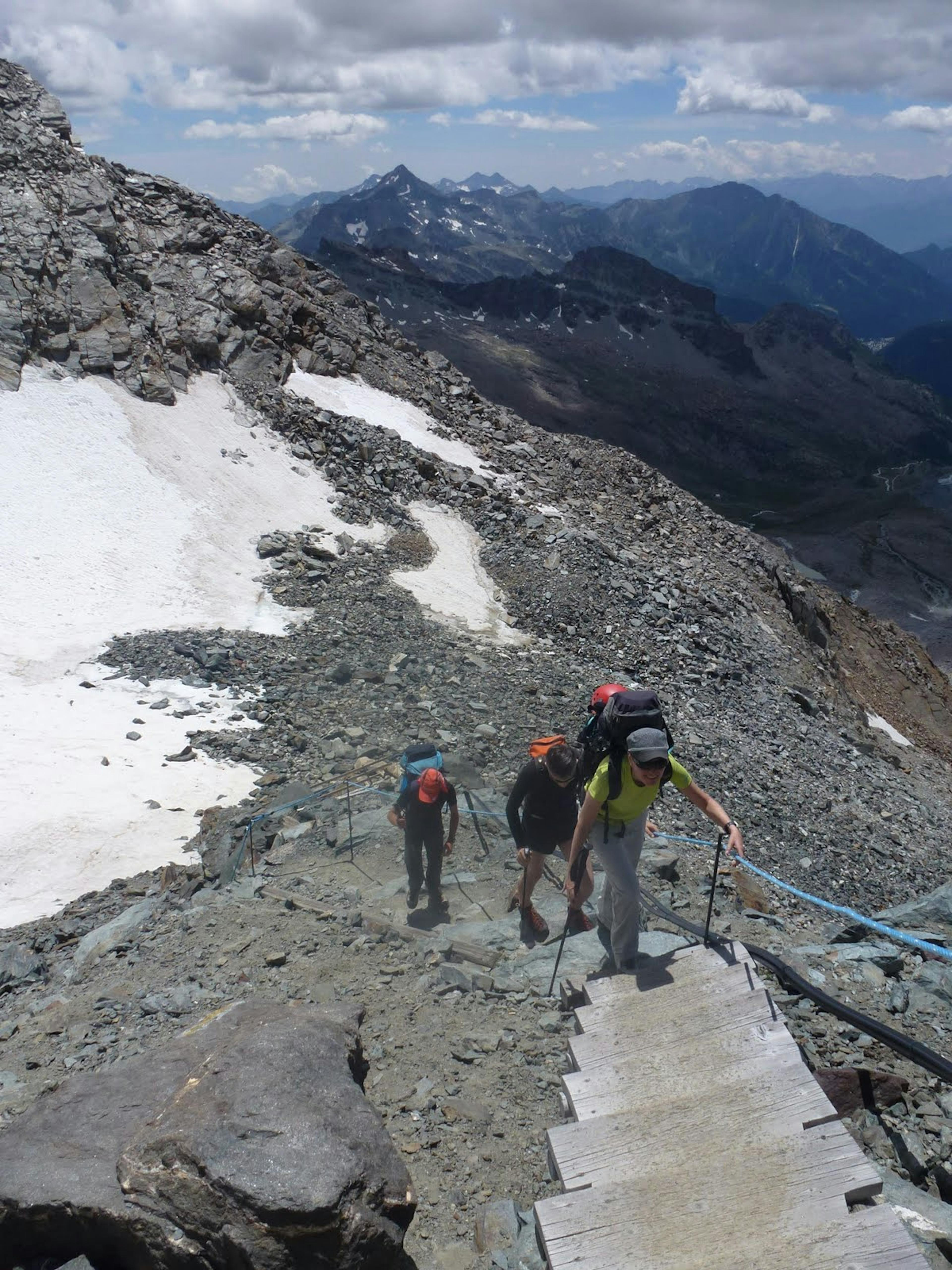 Climbing the stairs of the Guide d'Ayas hut

