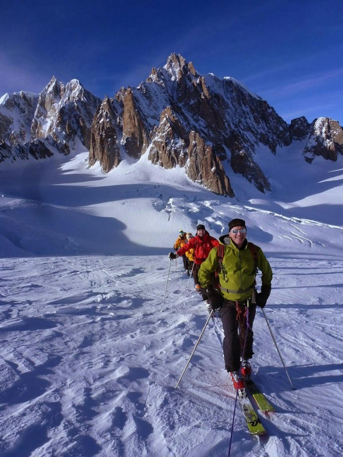 ski touring on the vallee blanche