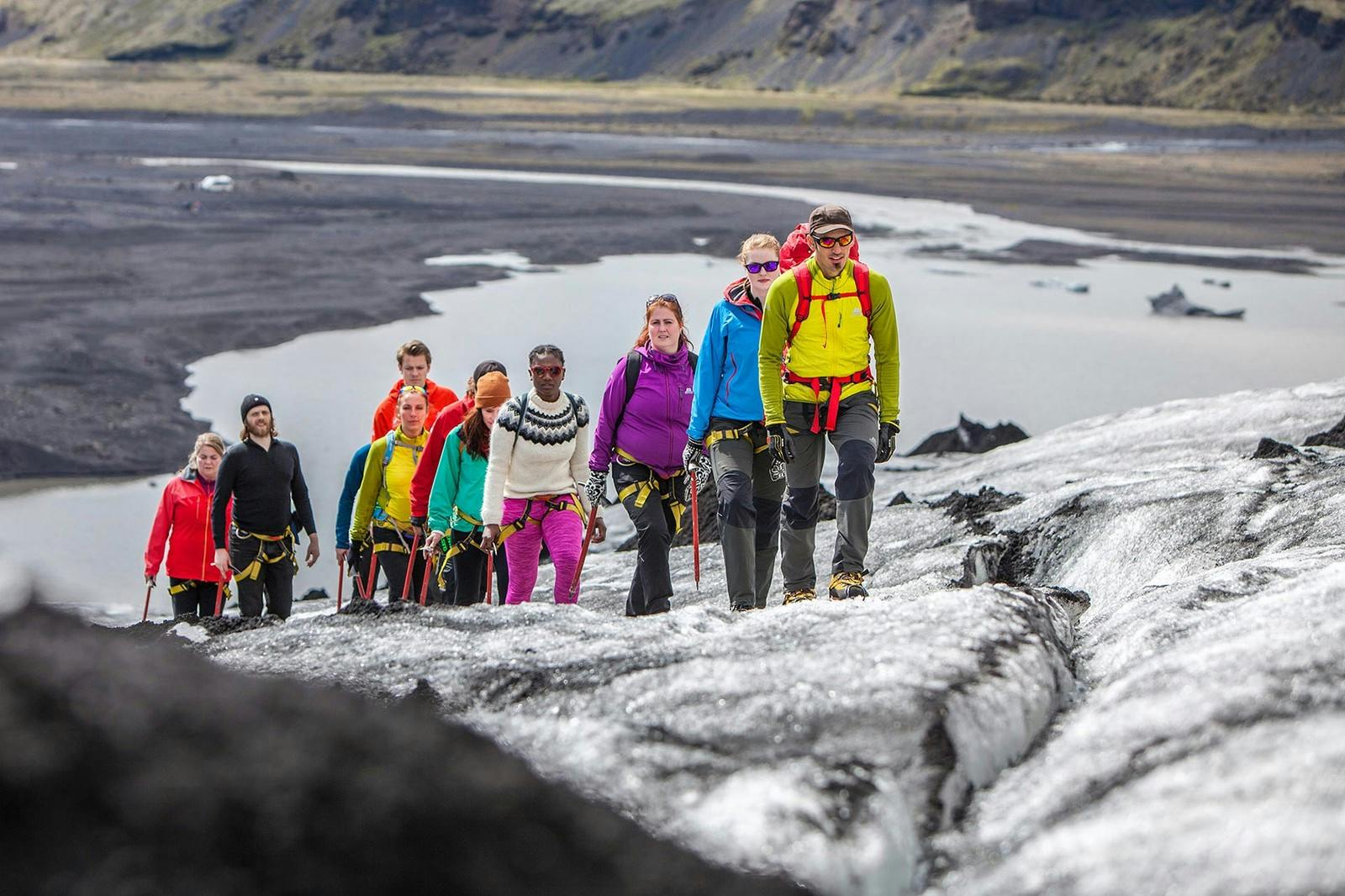 Group of people hiking an glacier