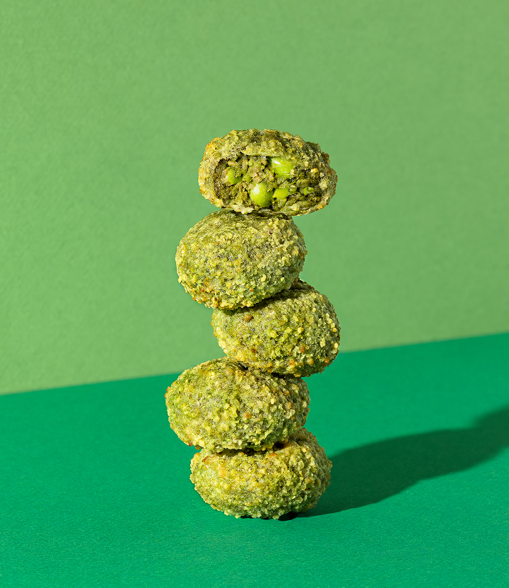 Bouchée végétale, edamame, petits pois et wasabi, croustillante et douce
