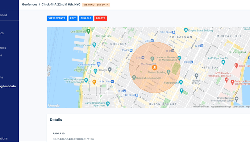 Set up a geofence using the Radar user interface