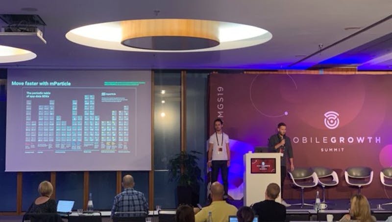mParticle's Henry Church and Tom Packebusch, Head of Experimentation at Invia Group, on-stage at MGS 2019 in Berlin.