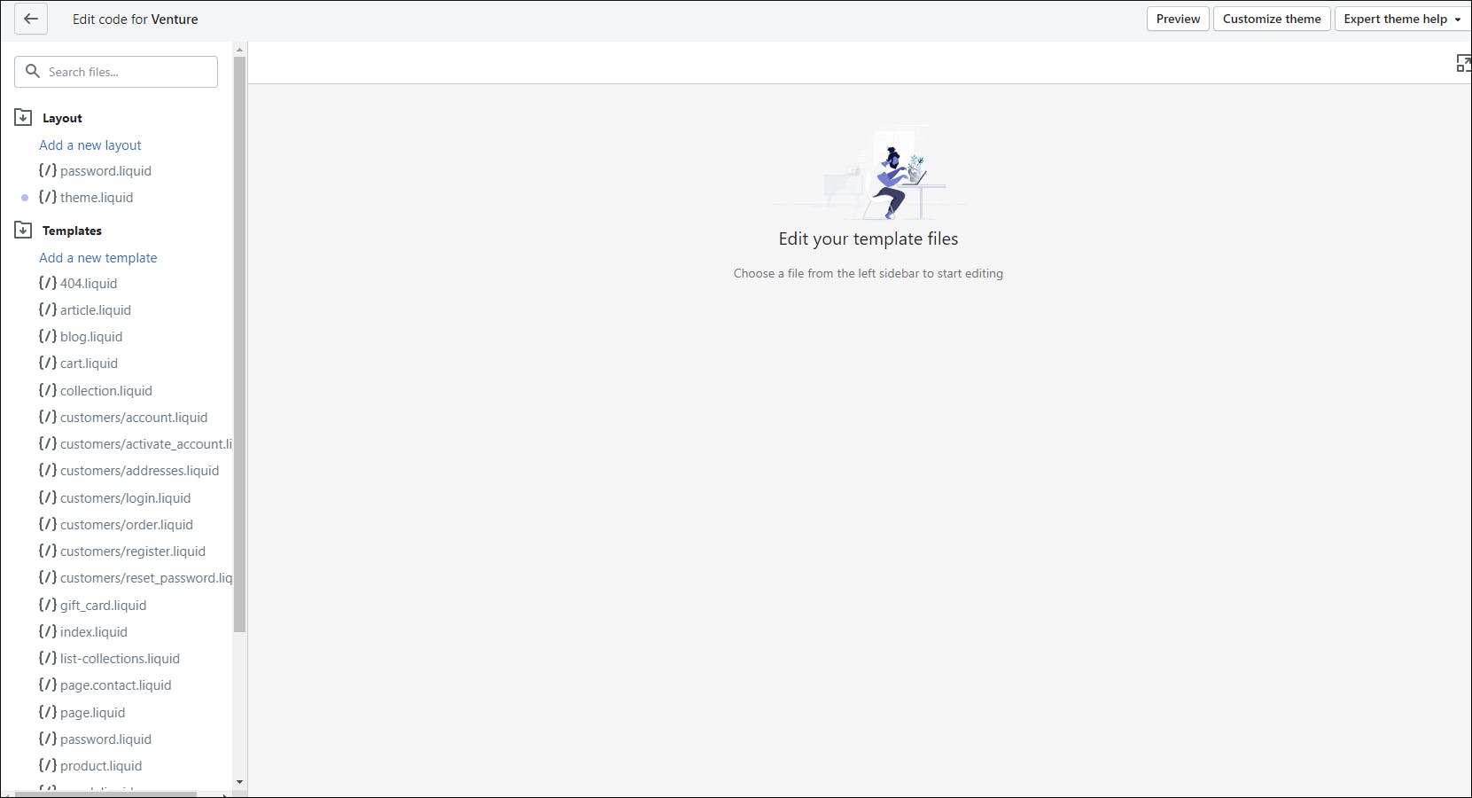 Edit template files in Shopify