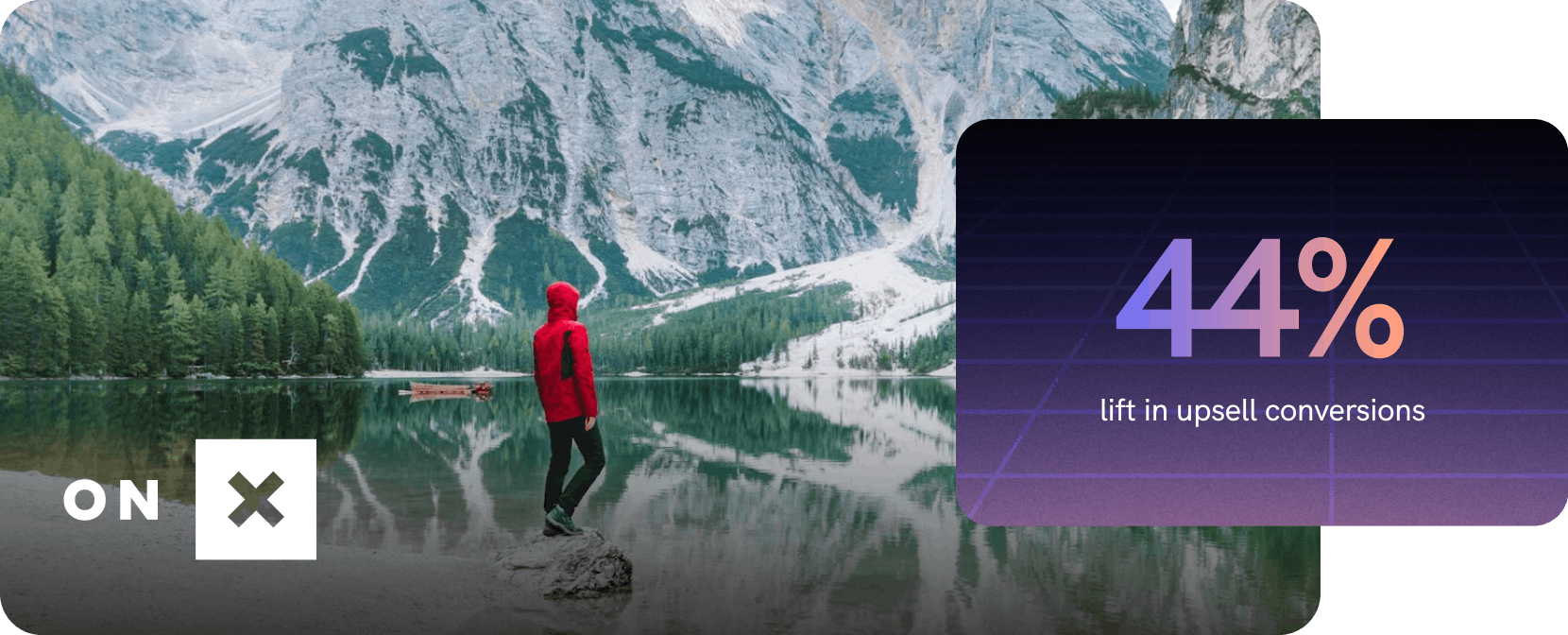 A stock image of someone hiking with the onX logo and a stat from mParticle