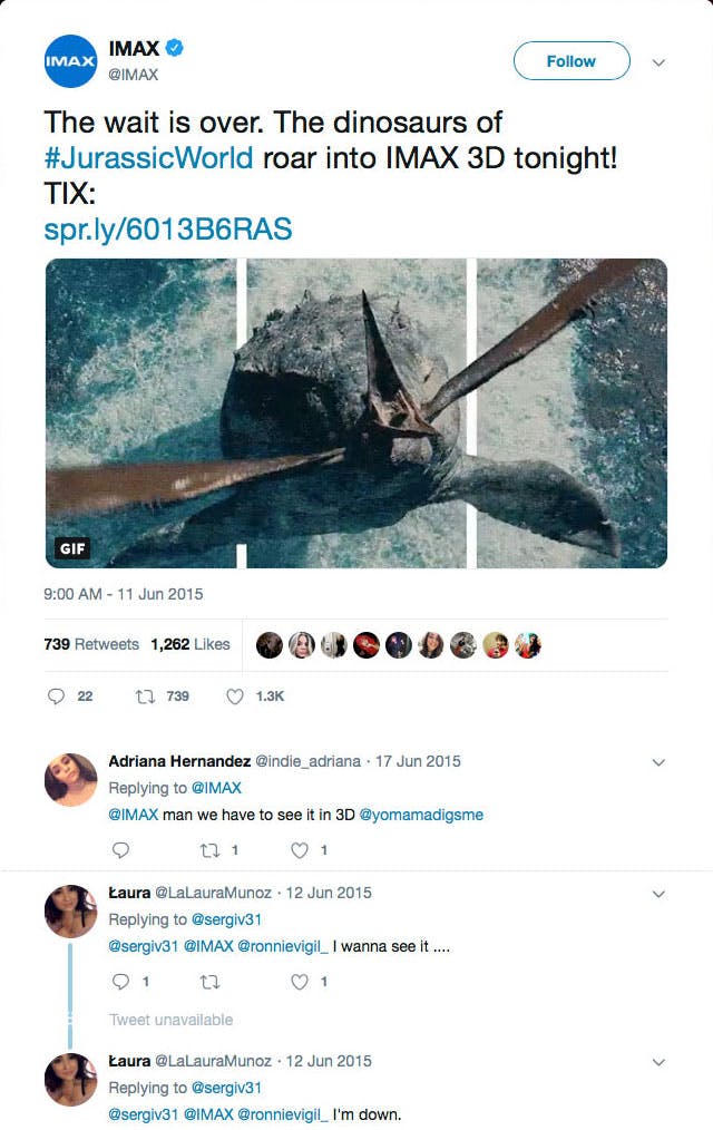 Jurassic World IMAX Tweet