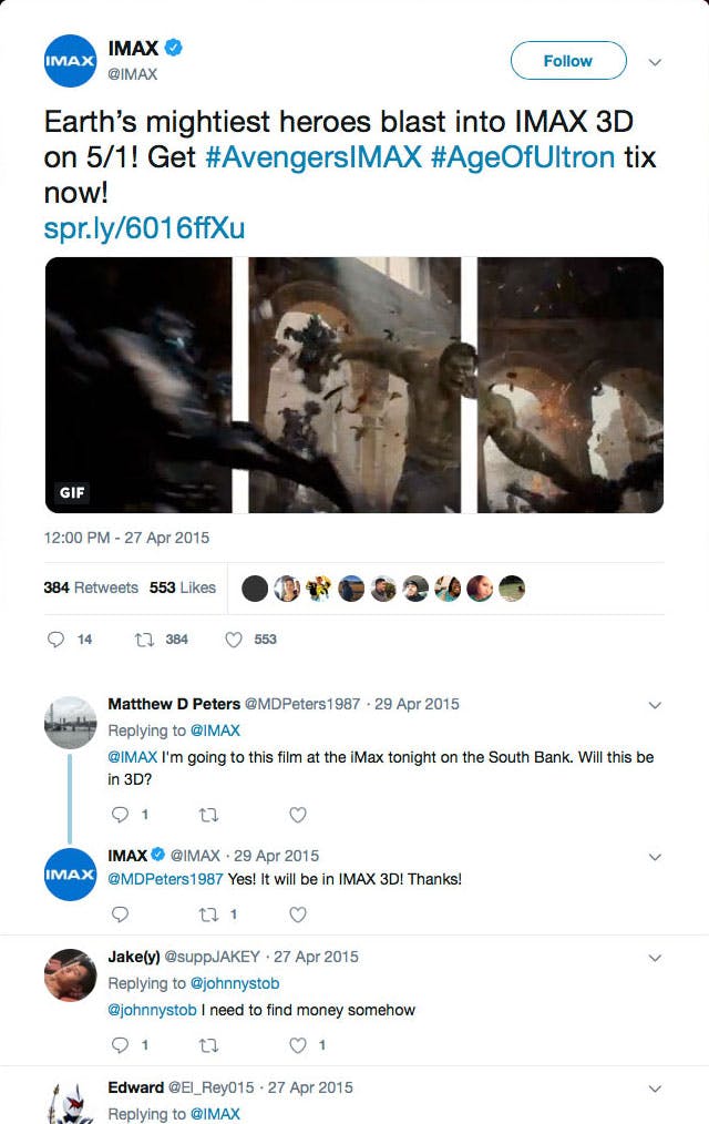 Avengers: Age of Ultron IMAX Tweet