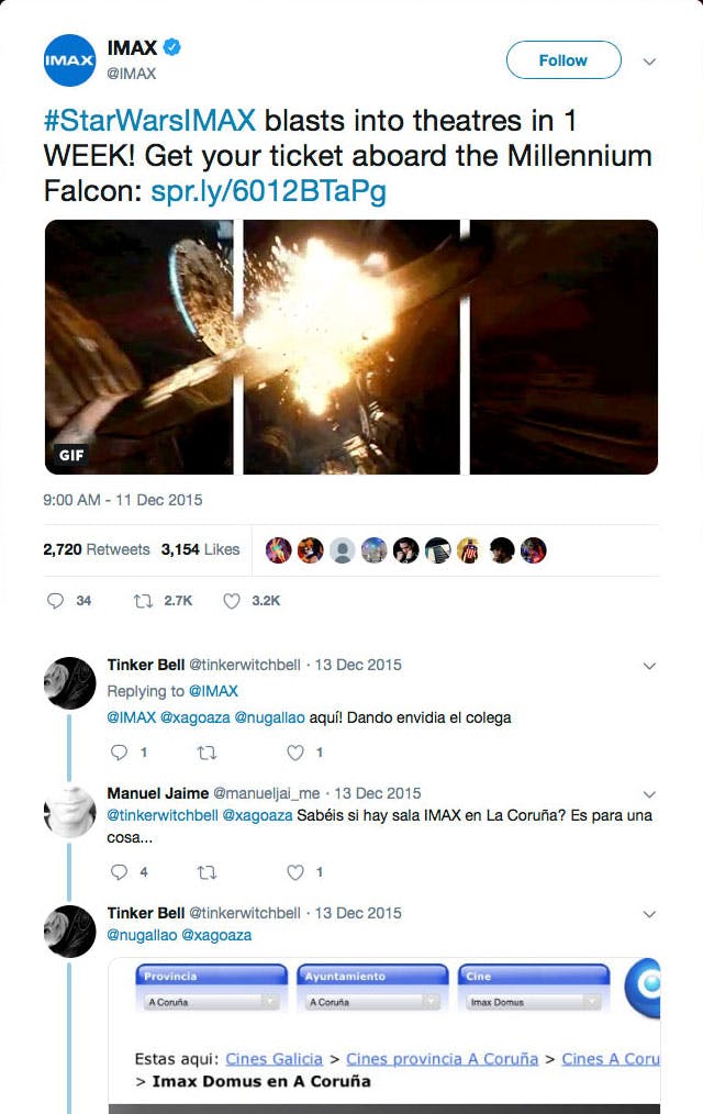 Star Wars: The Force Awakens IMAX Tweet