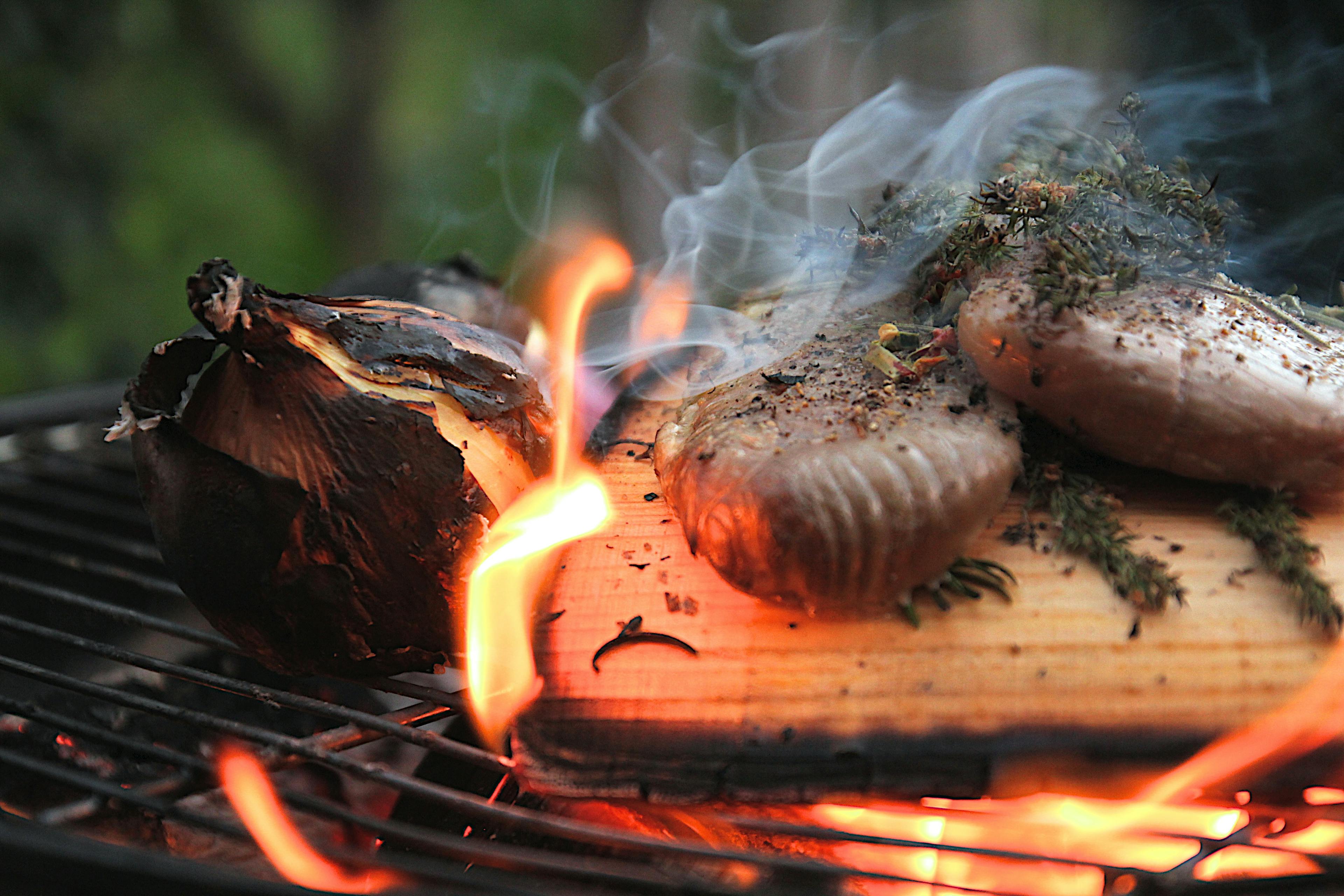 cuisson du poisson sur le bois