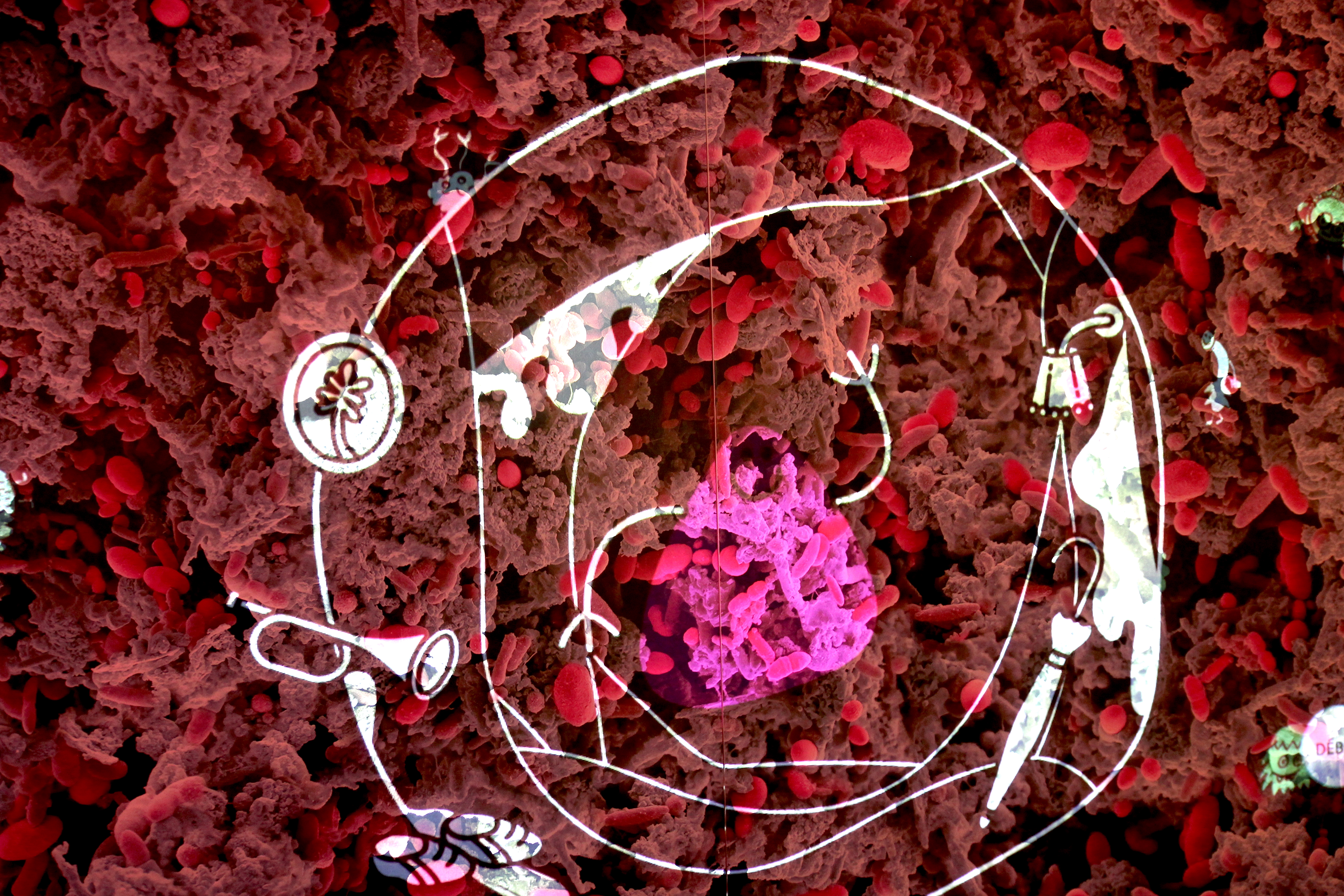 Une bactérie du microbiote dessinée sur une image de l'intérieur de l'intestin