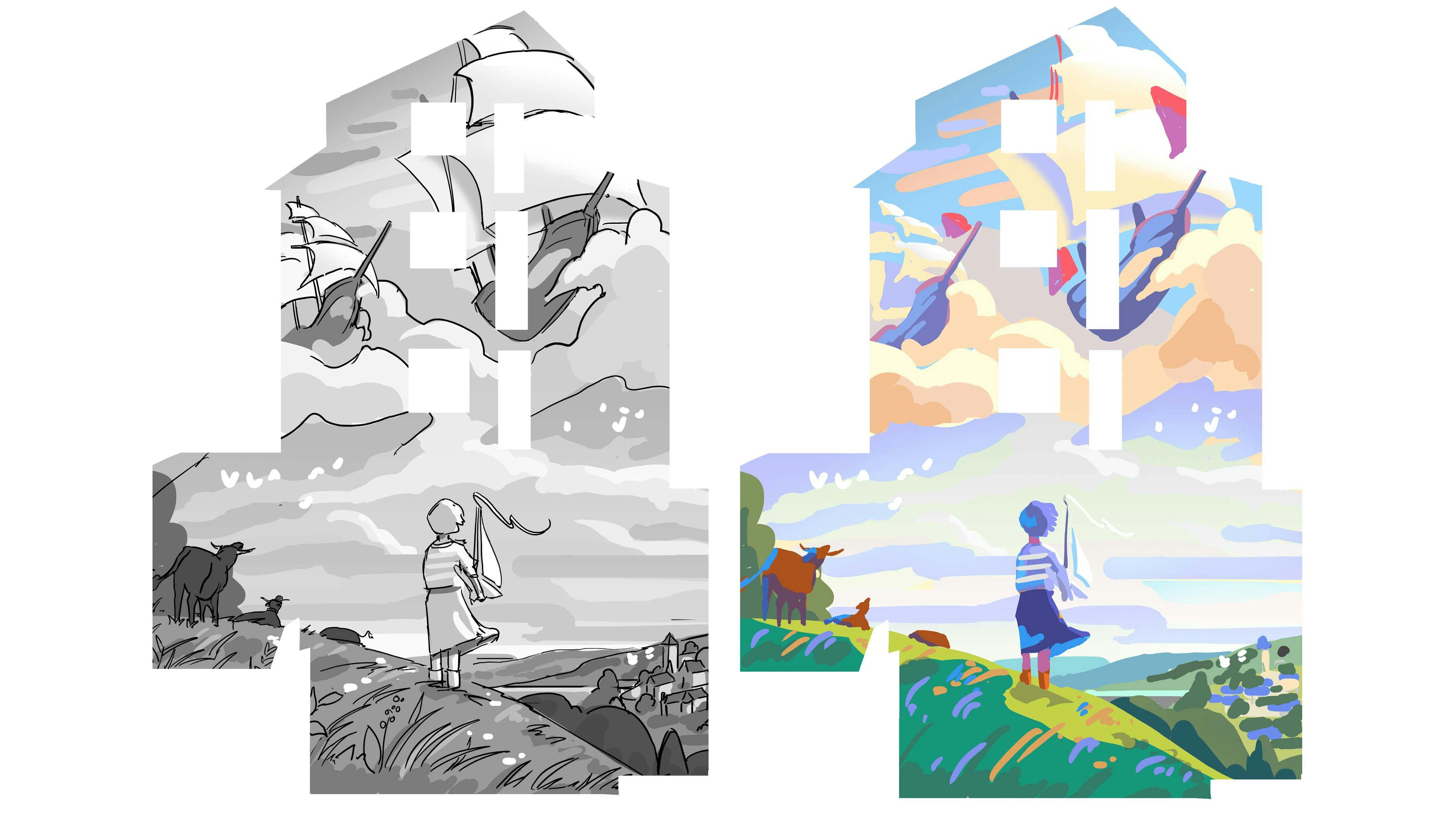 Process Image, sketch, colour keys, tris, mister tris