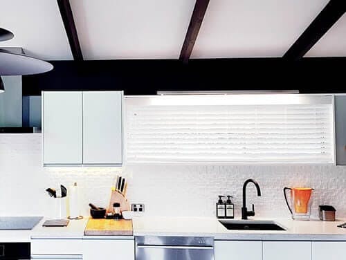 synthetic wood venetians in kitchen