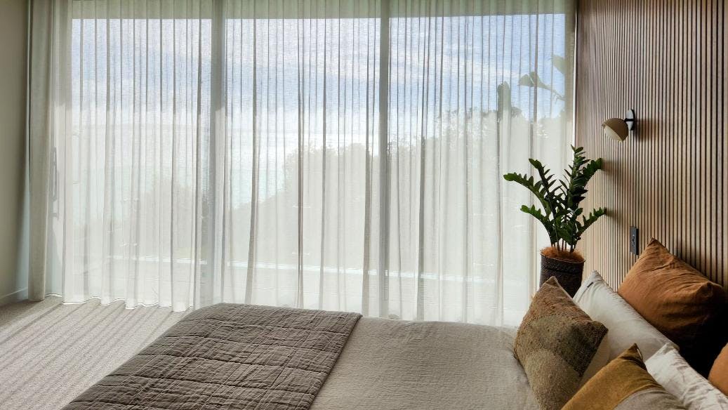 White sheer full-length ripple-fold curtains | Mr Blinds