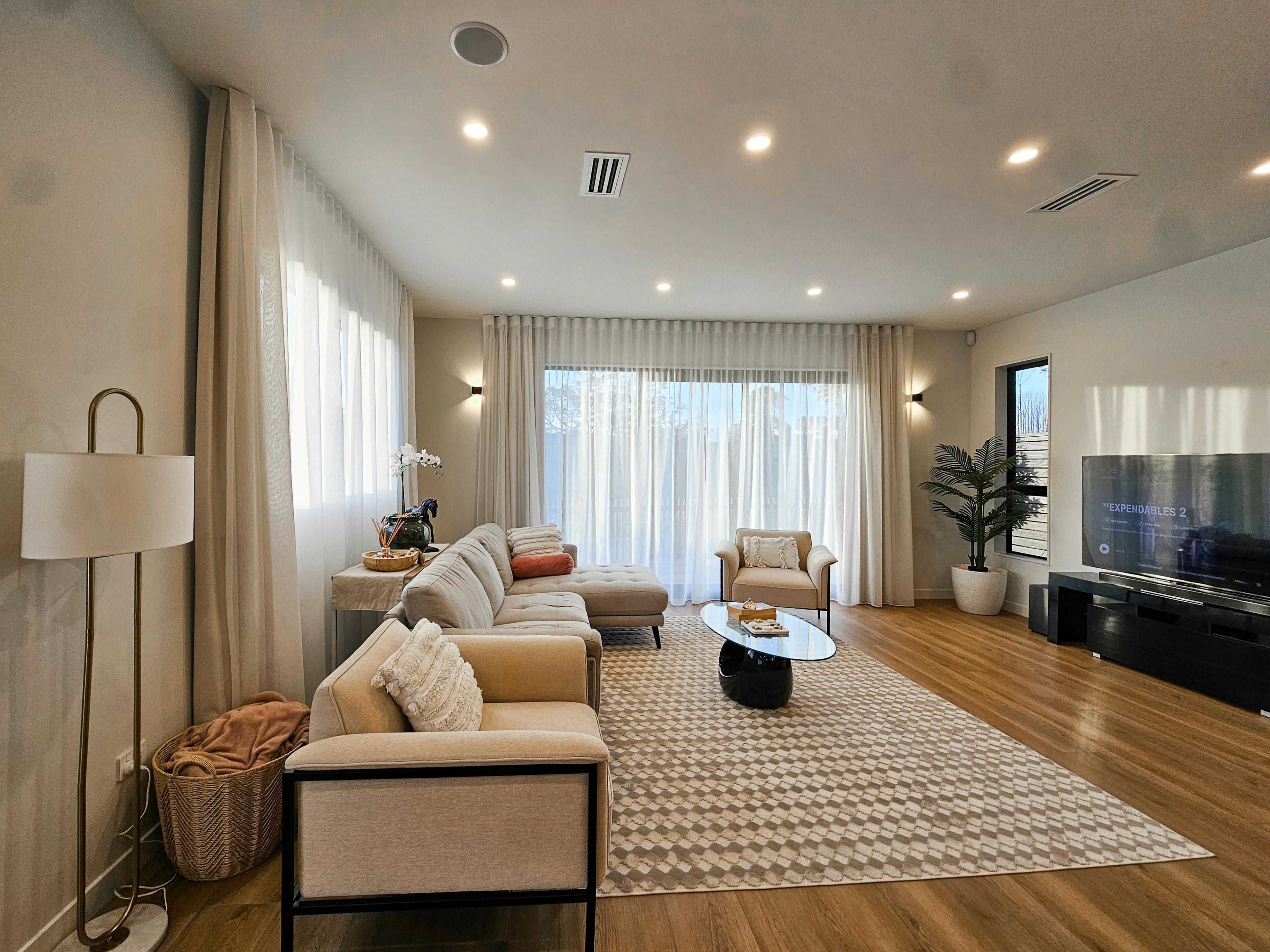 dual curtains in modern lounge