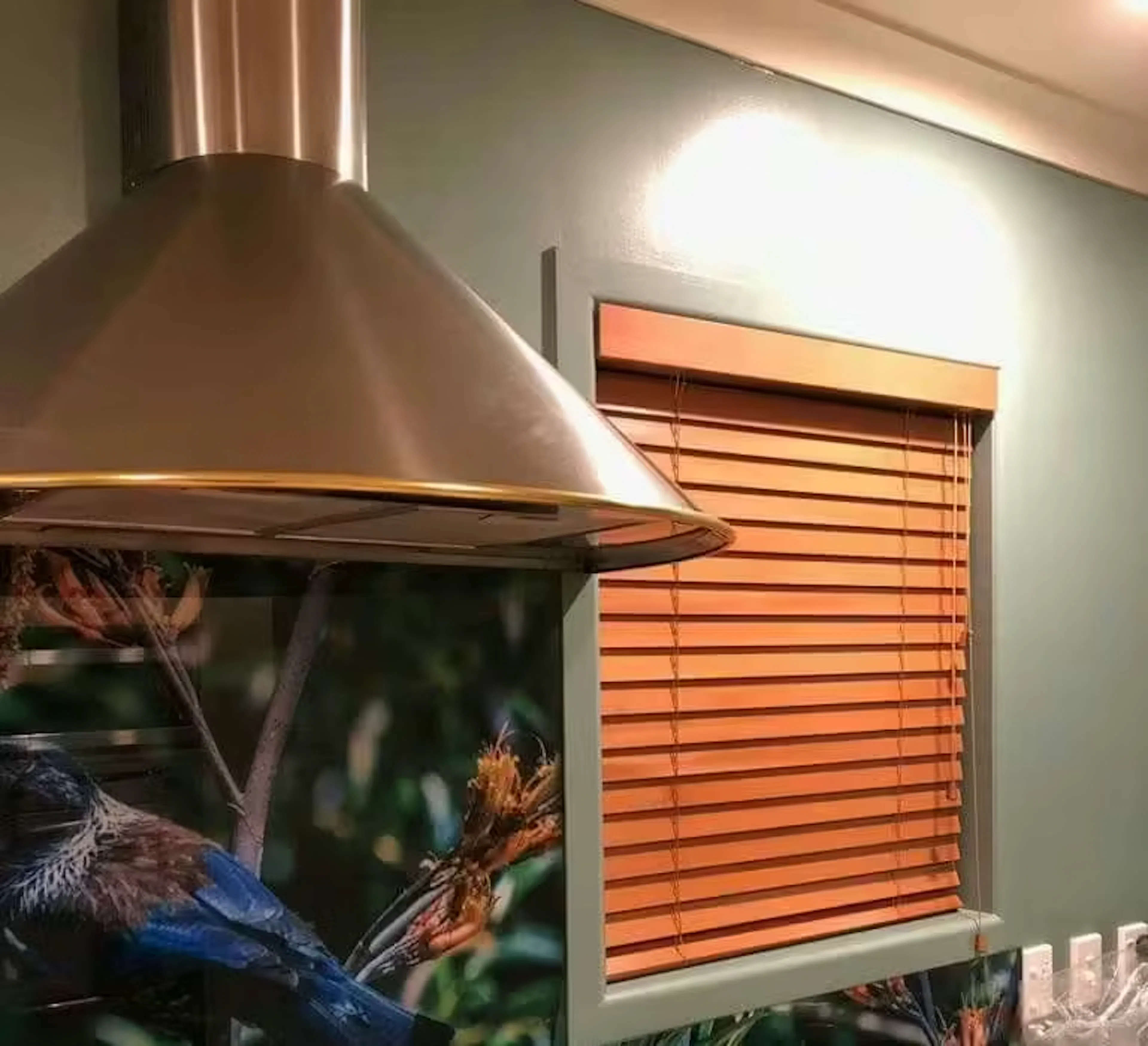 Natural wood slatted kitchen window blinds | Mr Blinds