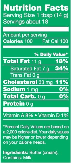 Nutrition Facts - unsalted butter