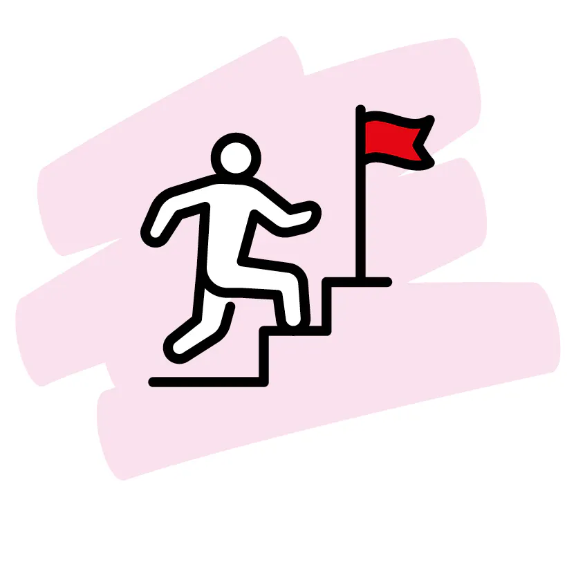  Person climbing steps towards a goal flag.