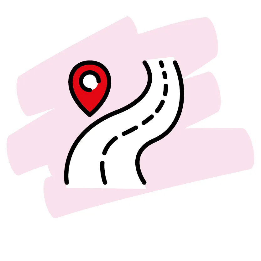 Route marked on a winding path.