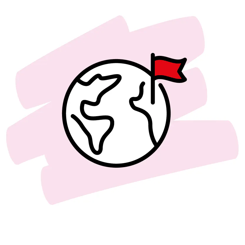 World globe with destination flag.
