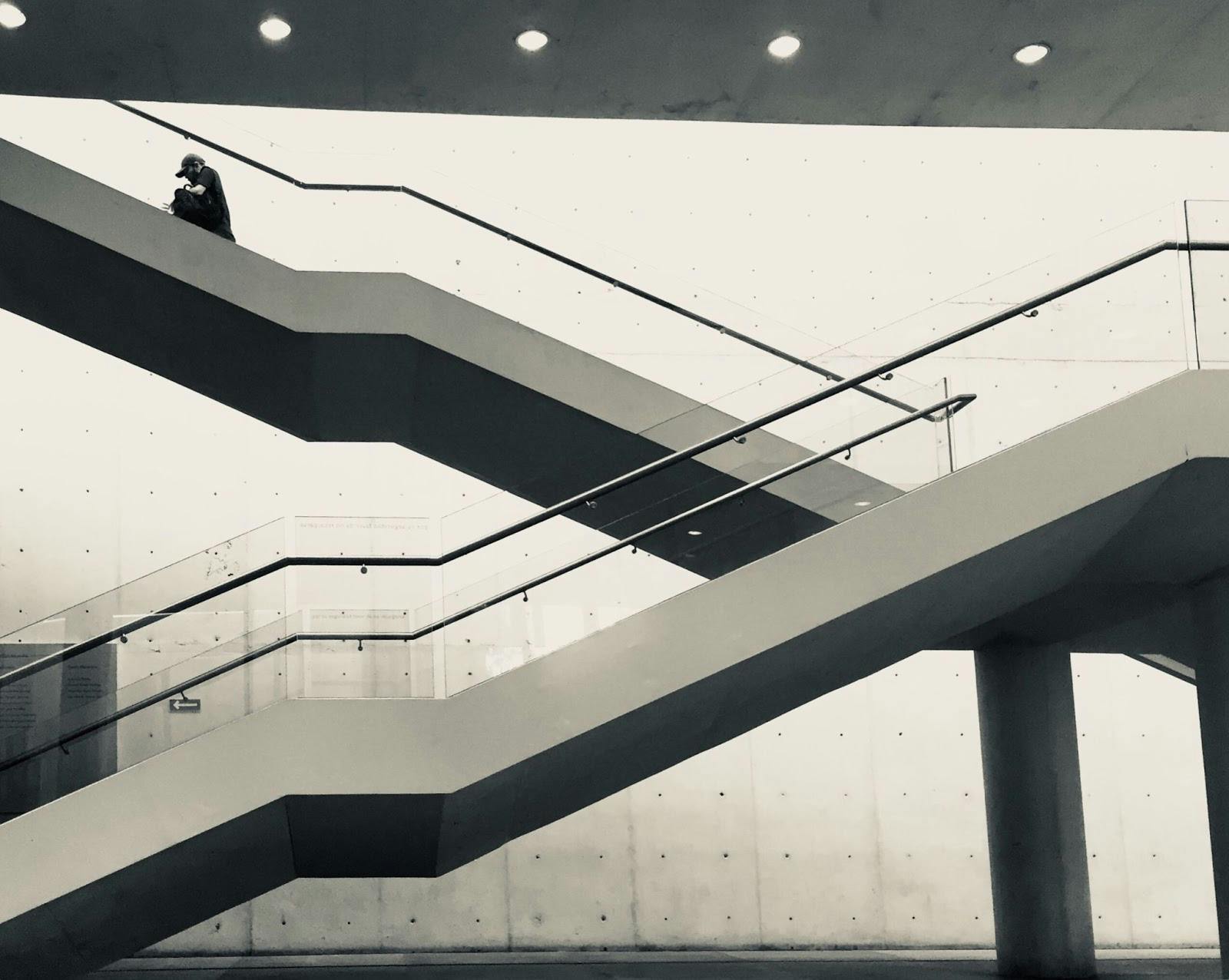 Two staircases at a museum