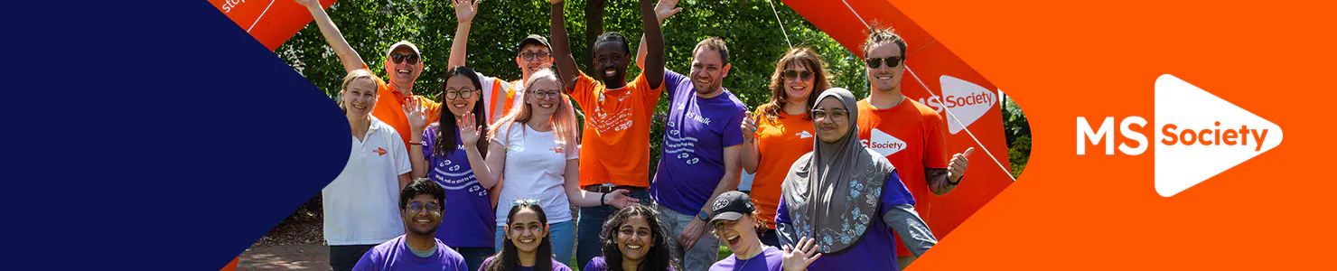 MS Society corporate hub banner with smiling participants in charity t-shirts.