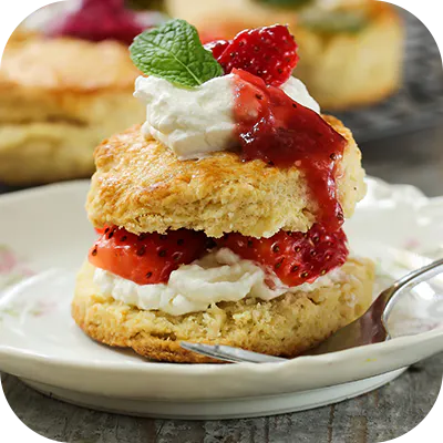 Cake with strawberries and cream. 