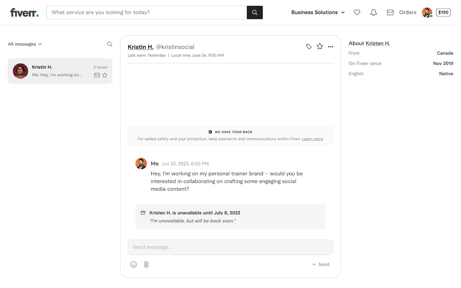 Fiverr's Inbox