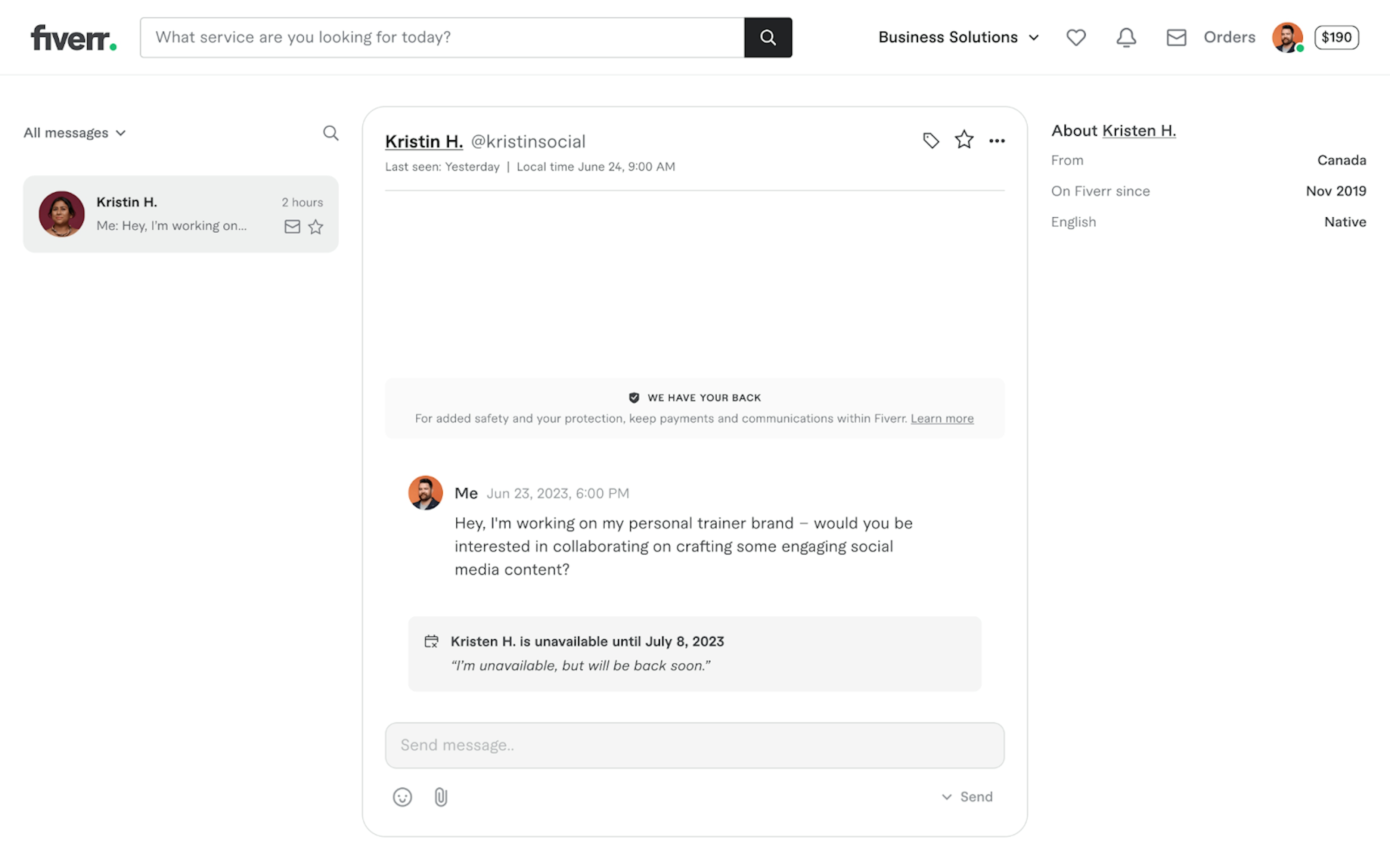Fiverr's Inbox