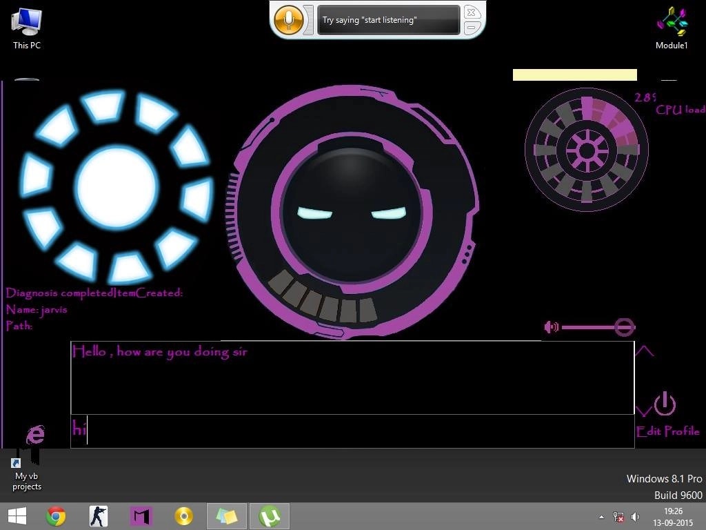 Iron Man JARVIS Inspired JARVIS assistant for Windows- May, 2016.