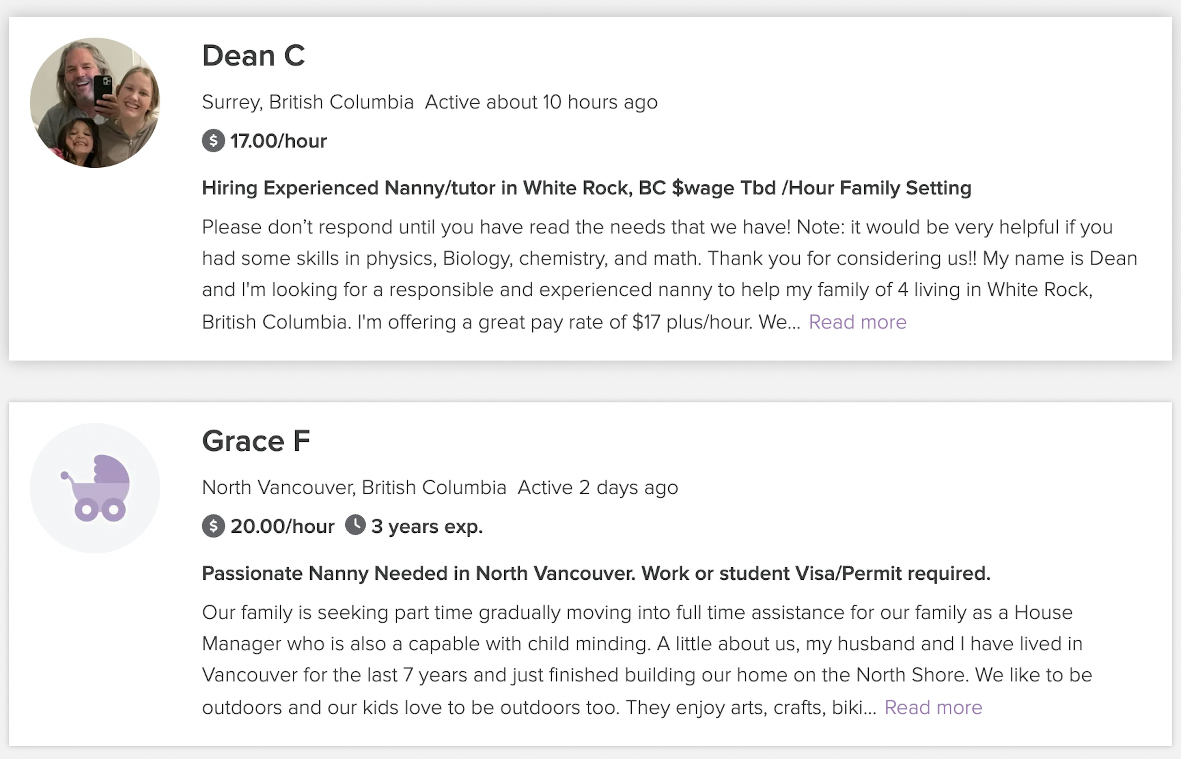 Canadian Nanny Descriptions