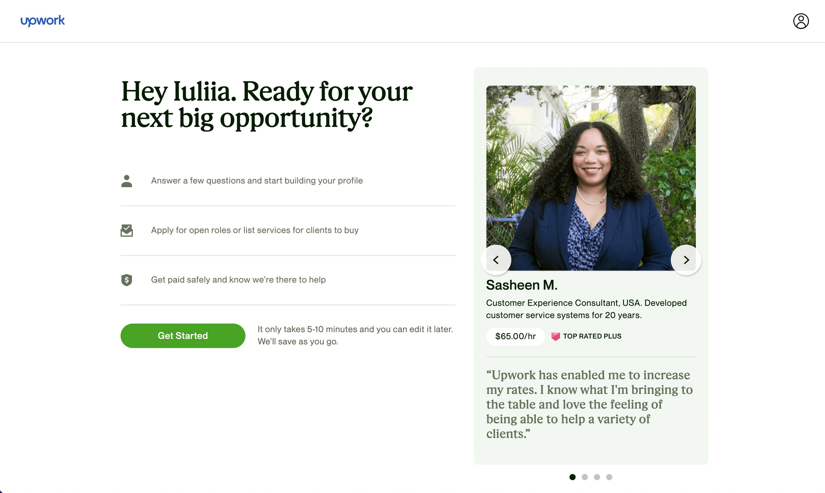 Upwork showcasing testimonials