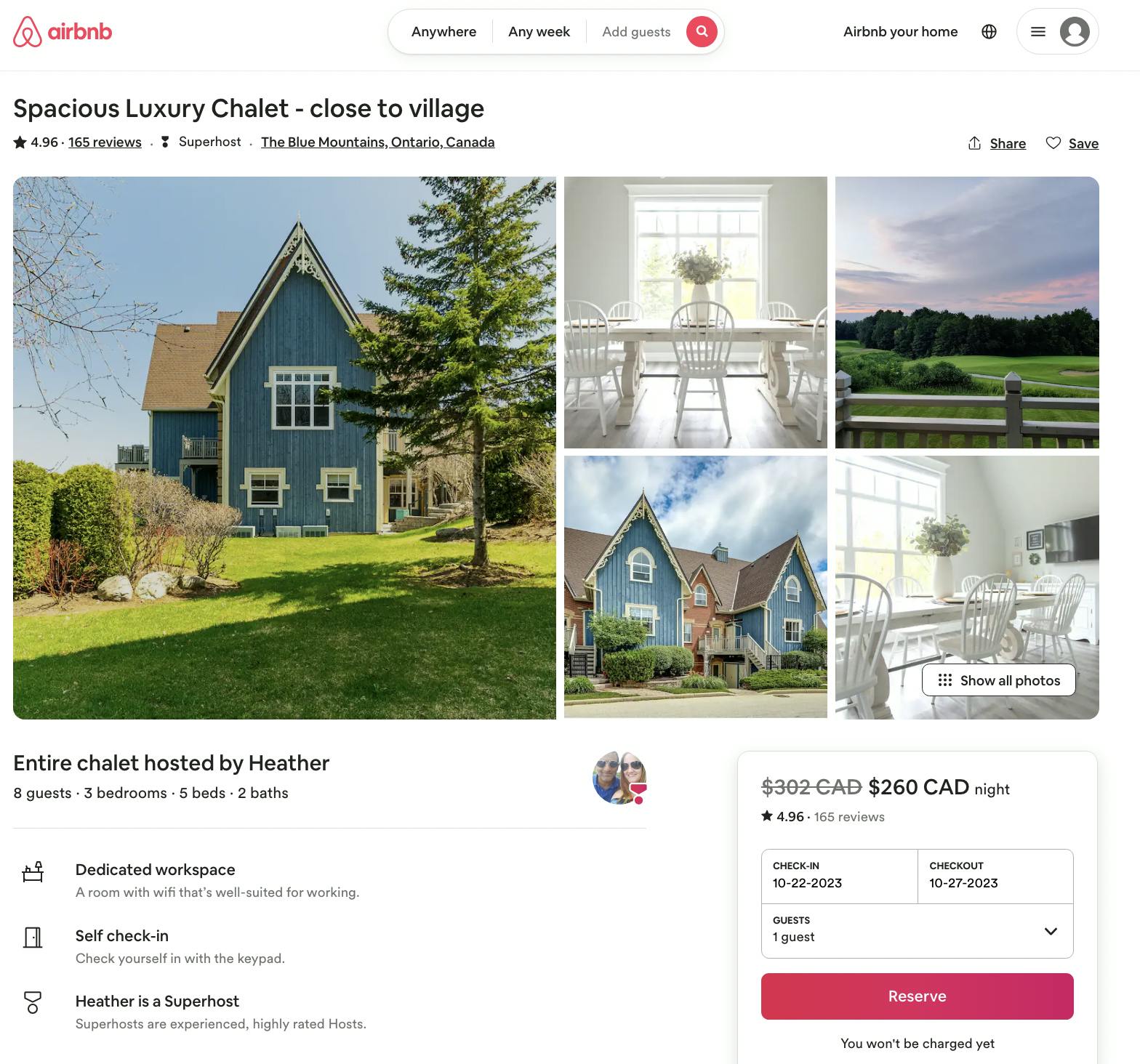 Airbnb Listing page