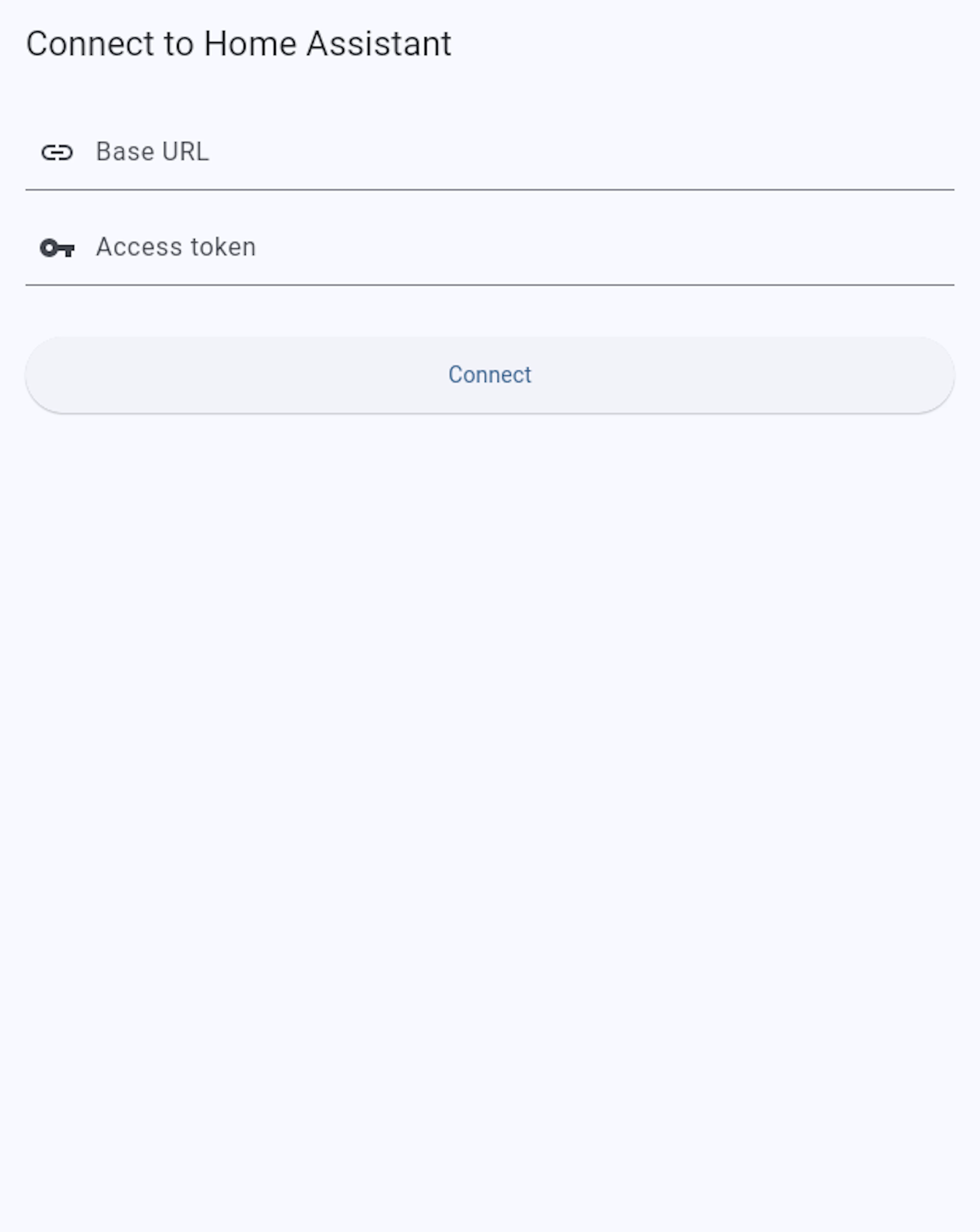 Home Assistant Sample App Connection Screen