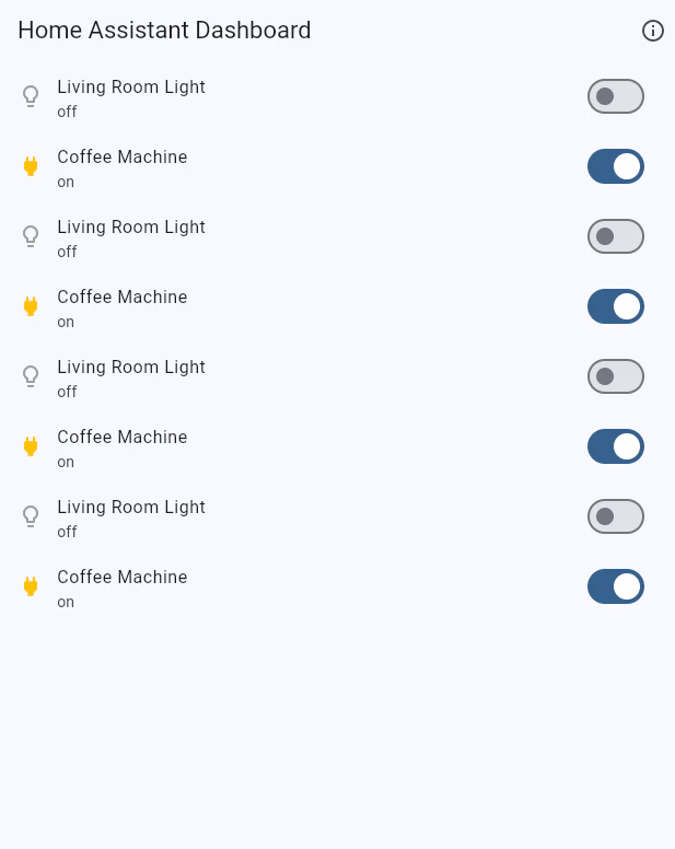Home Assistant Sample App Entities List