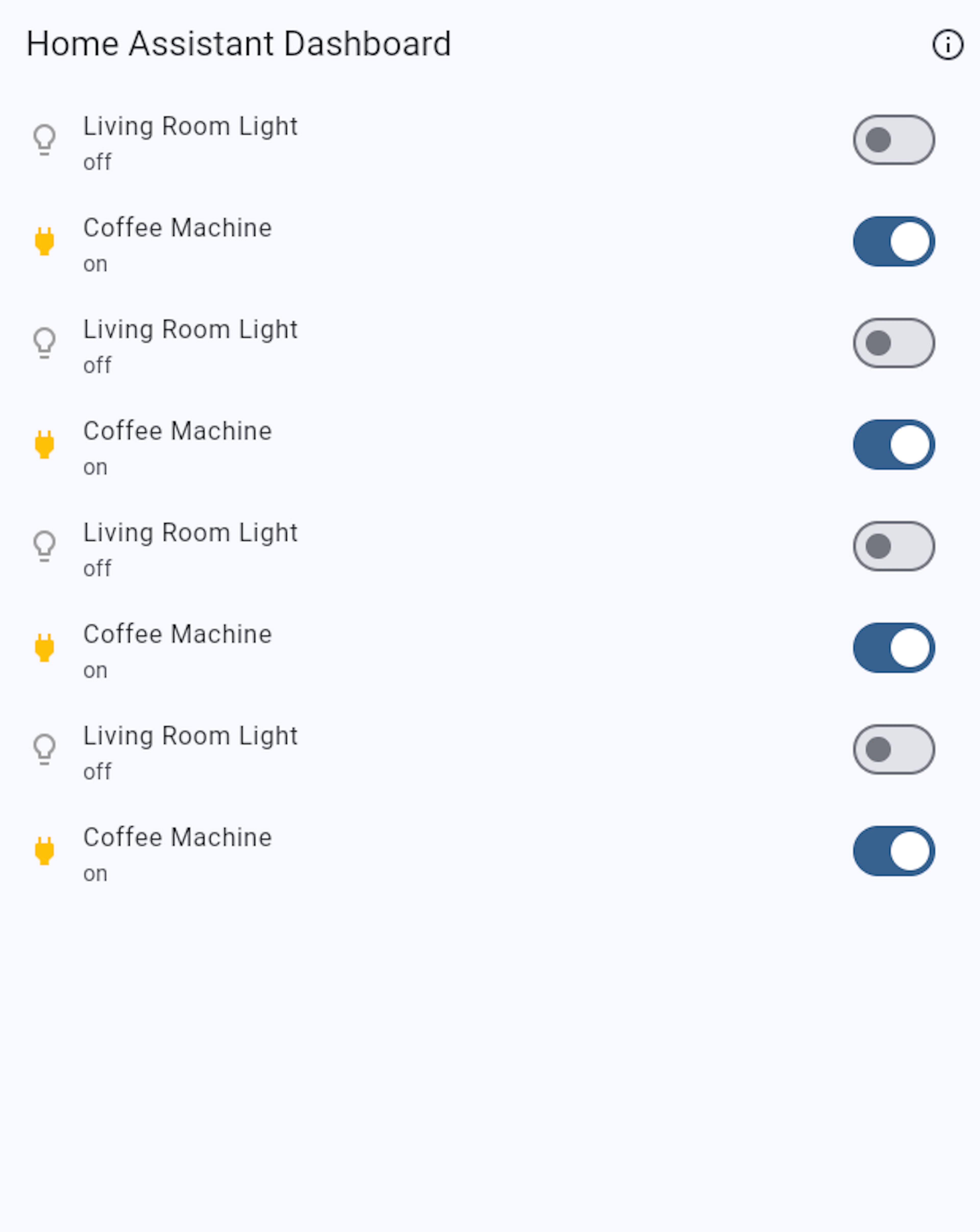 Home Assistant Sample App Entities List