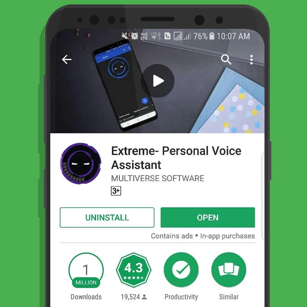 Extreme voice assistant hit 1 Million installs March, 2018