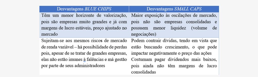 Desvantagens Blue chips e Small caps
