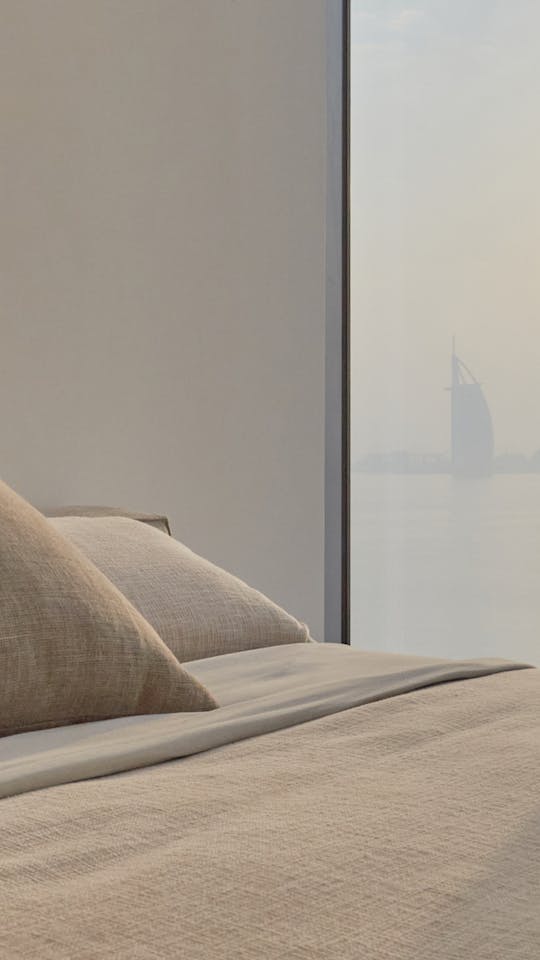 Bedroom with sunset view over Dubai