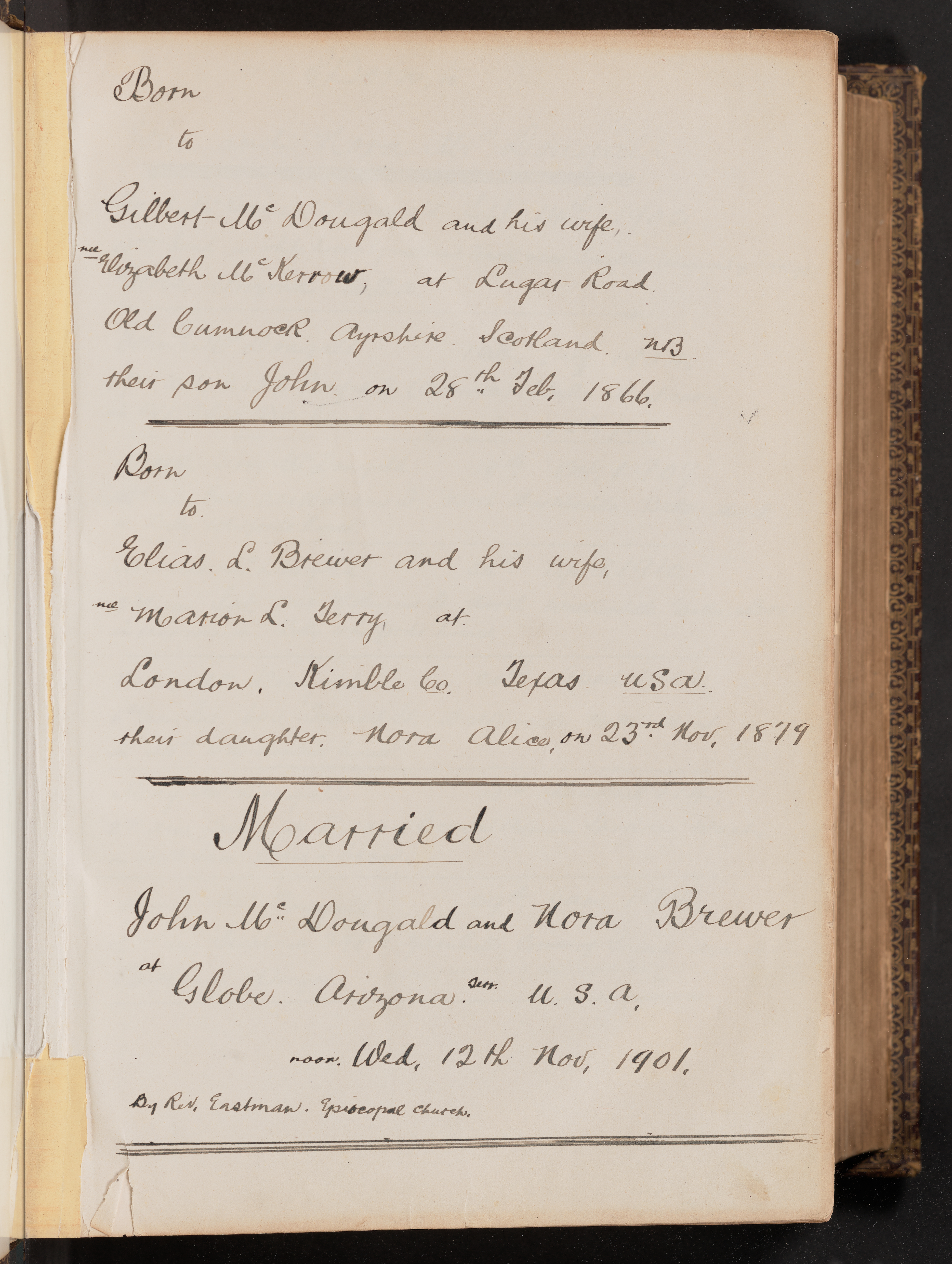 One of the pages with written record of the McDougald family