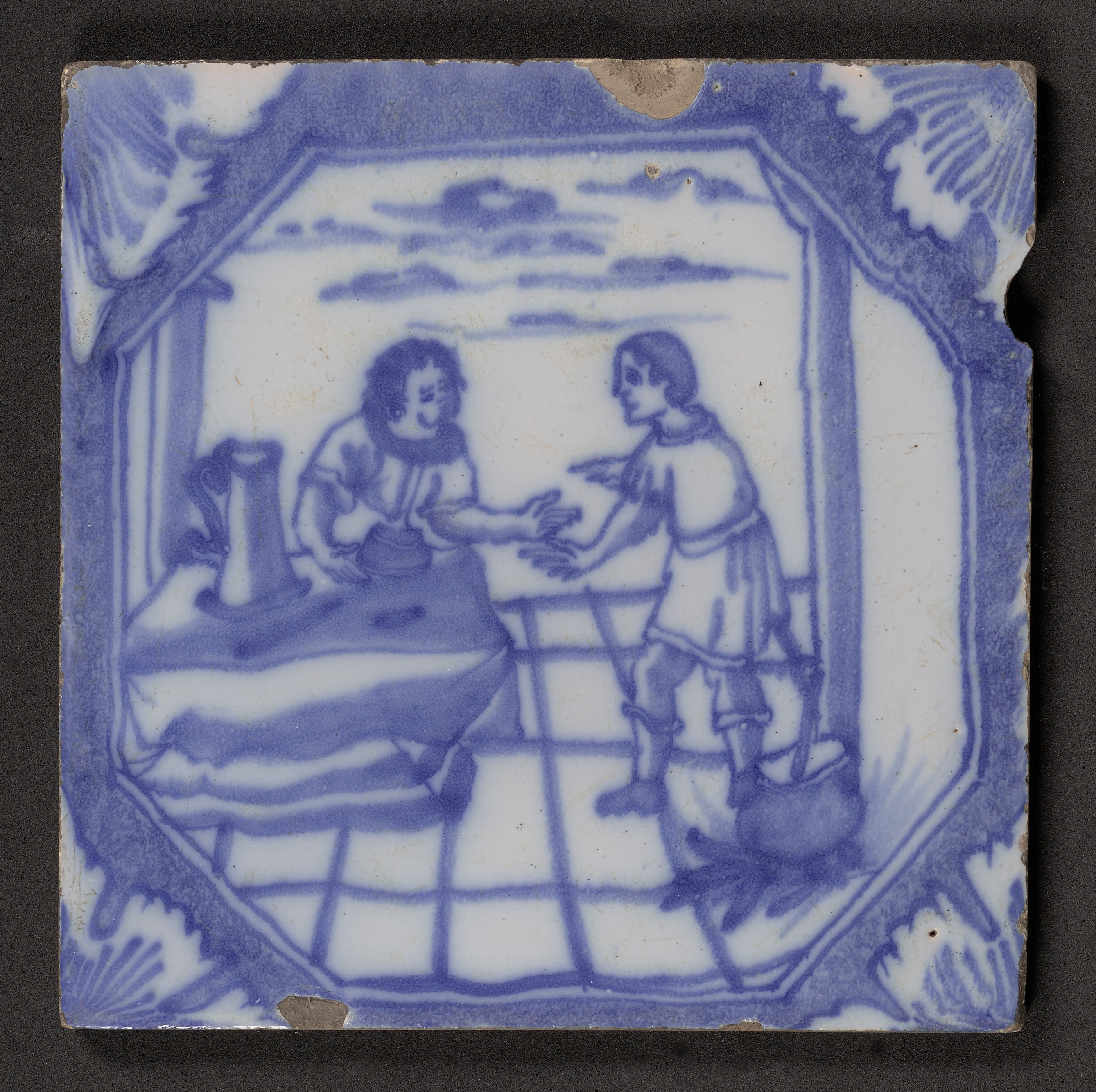 The Dutiful Servant depicted on a delftware tile