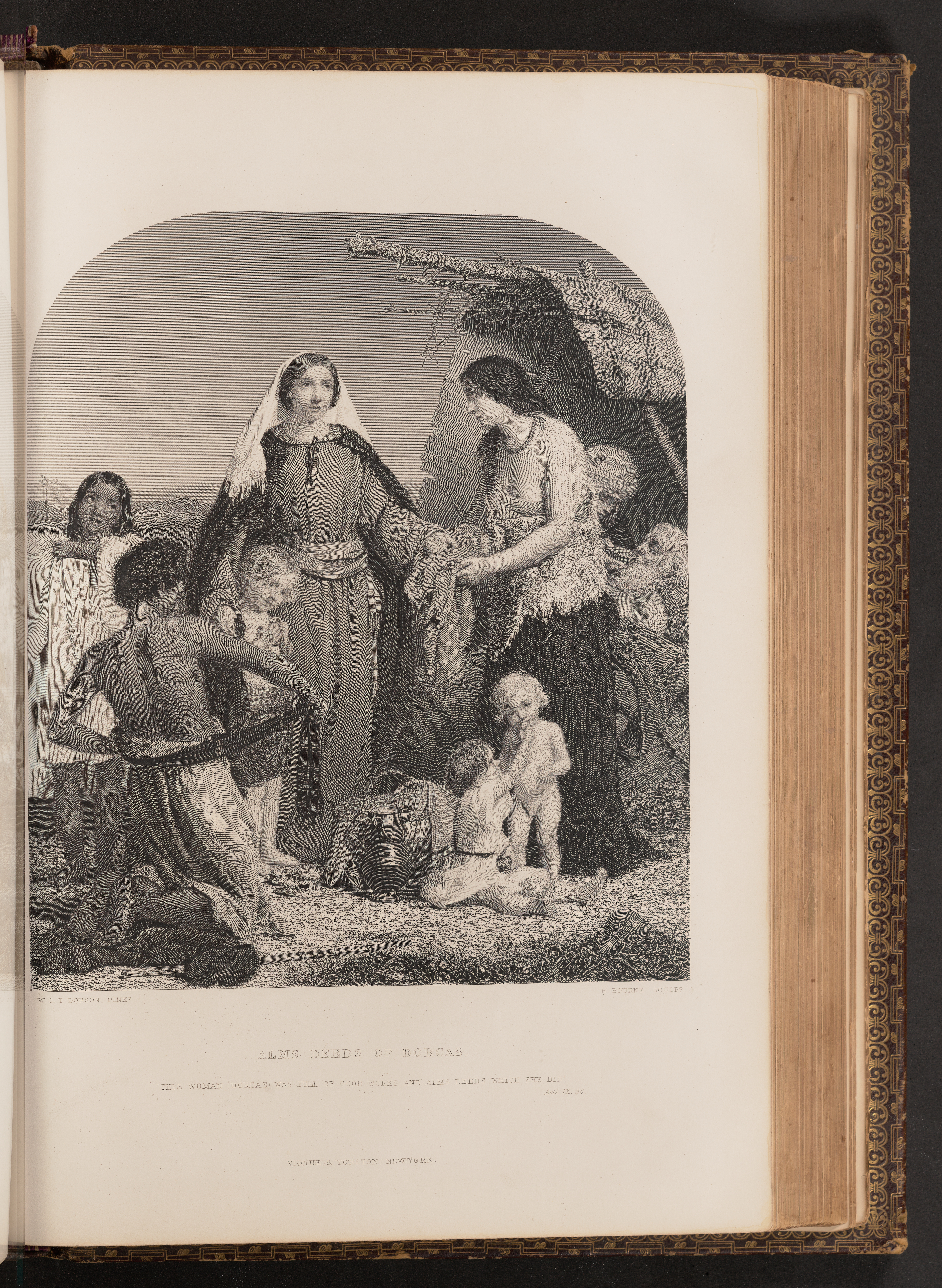 Alms deeds of Dorcas steel engraved image