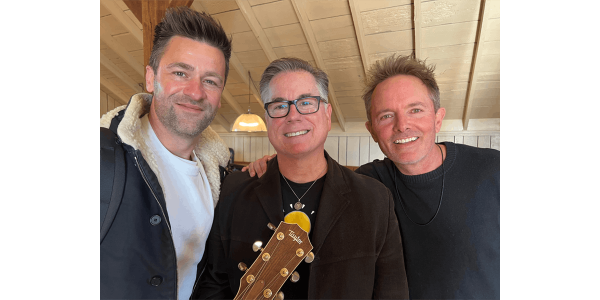 The First Hymn project: John Dickson (center) with Ben Fielding (left) and Chris Tomlin (right)