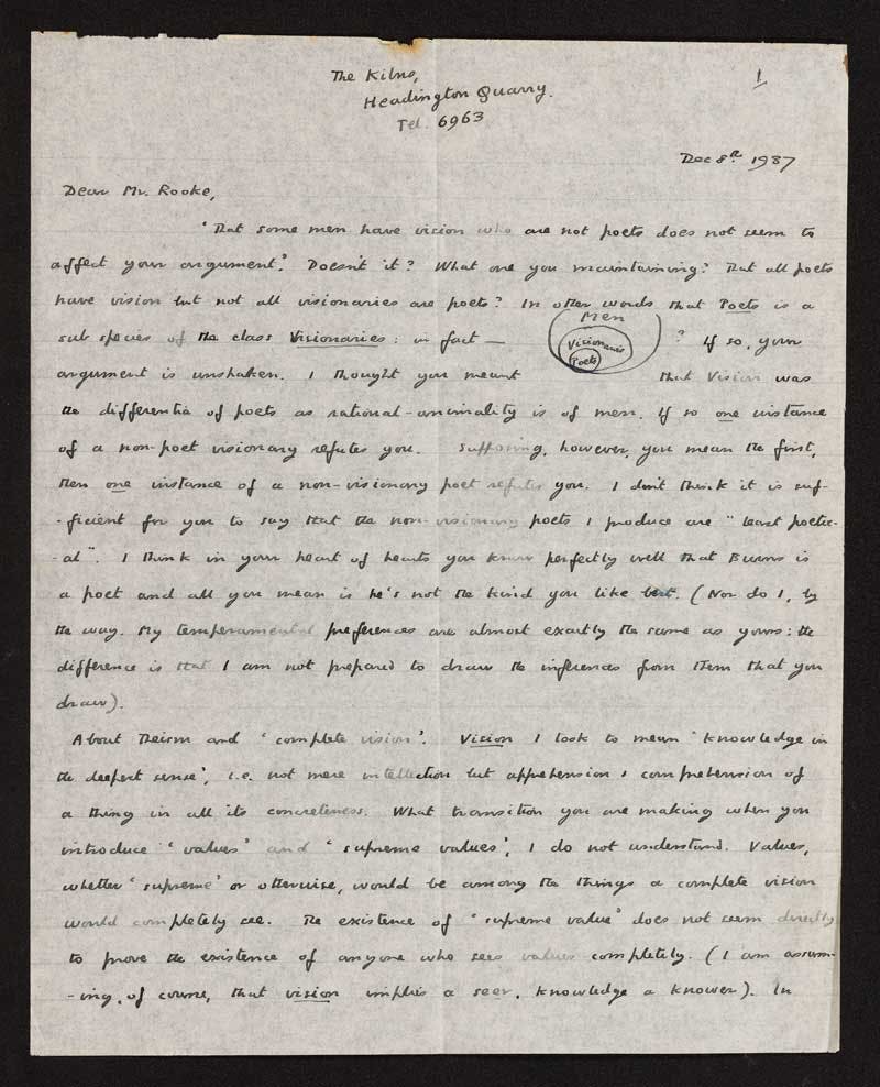 Handwritten letter from C. S. Lewis to a correspondent named Mr. Rooke