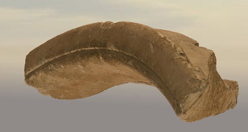 Fragment of a limestone jar, onto which the name "Yosef" is etched.